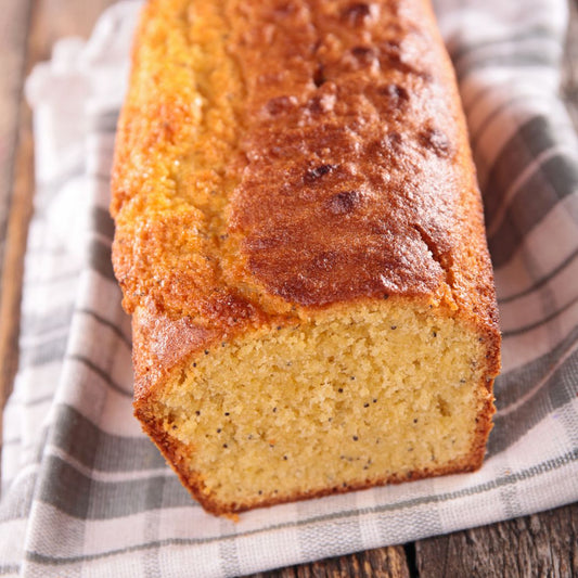 Mediterranean Lemon Loaf Cake. 9 x 5 x 4 inch.