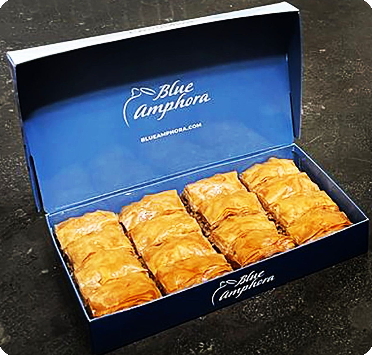 Pistachio & Walnut Baklava Fresh Baked 17.6 x 8 boxes 8.80 lb. ( 4000 gr. ) 128 Pieces.