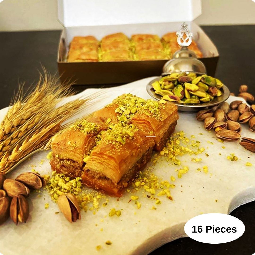 Pistachio Baklava Fresh Baked 17.6 oz. ( 500 gr. ) 16 Pieces.