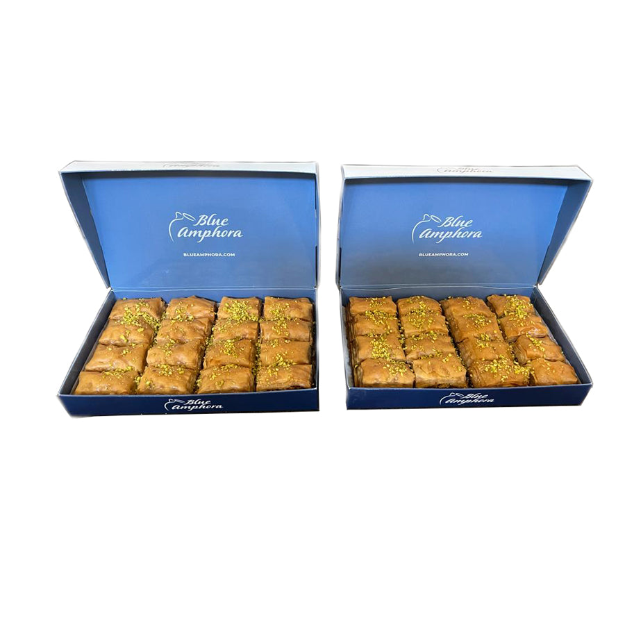 Pistachio & Walnut Baklava Fresh Baked 17.6 x 2 boxes 2.20 lb. ( 1000 gr. ) 32 Pieces.