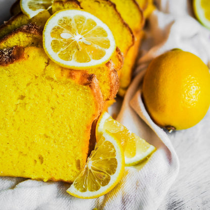 Mediterranean Lemon Loaf Cake. 9 x 5 x 4 inch.