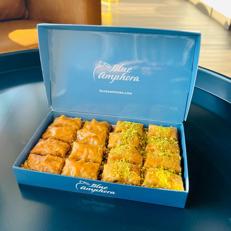 Fresh Baked Walnut Baklava (32 Pcs) - Handmade, 2.2 Lbs, From Florida, Blue Amphora