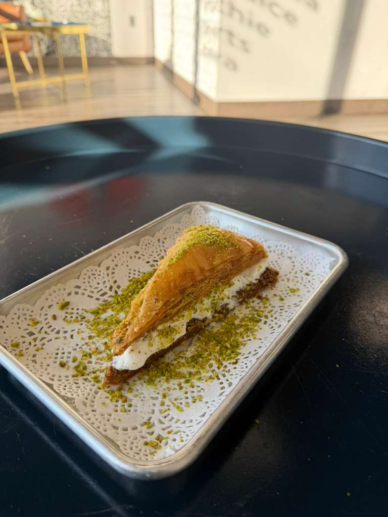 Carrot Slice Pistachio Baklava with Ice Cream at Blue Amphora Orlando Baklava Shoppe